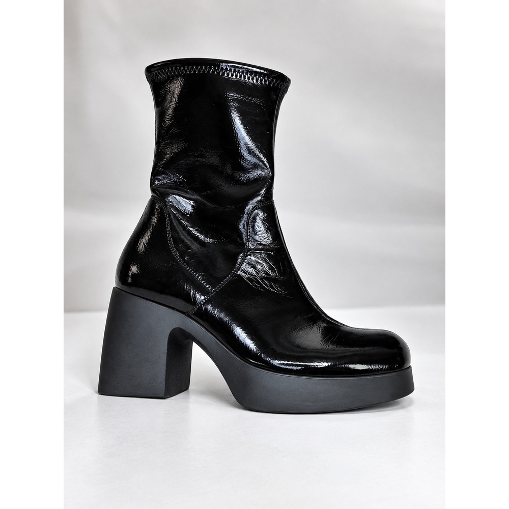 Wonders H-4942 Black Patent Platform Ankle Boots EU 39 US 8.5 Block Heel